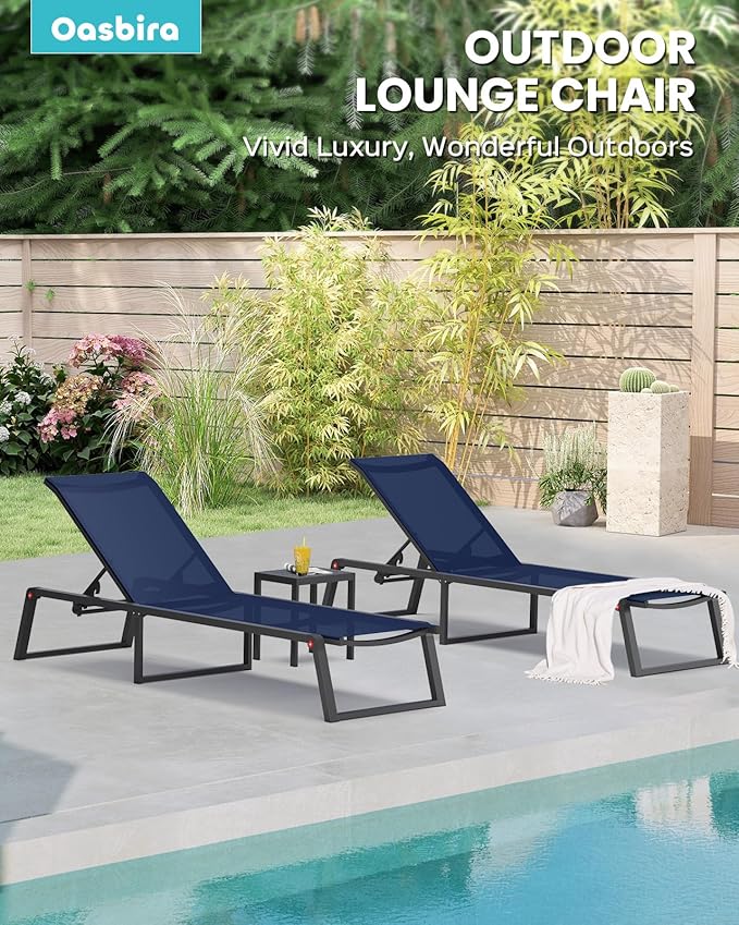 Aluminum Chaise Lounge Chair Outdoor, Foldable& No Assembly Patio Pool Lounge