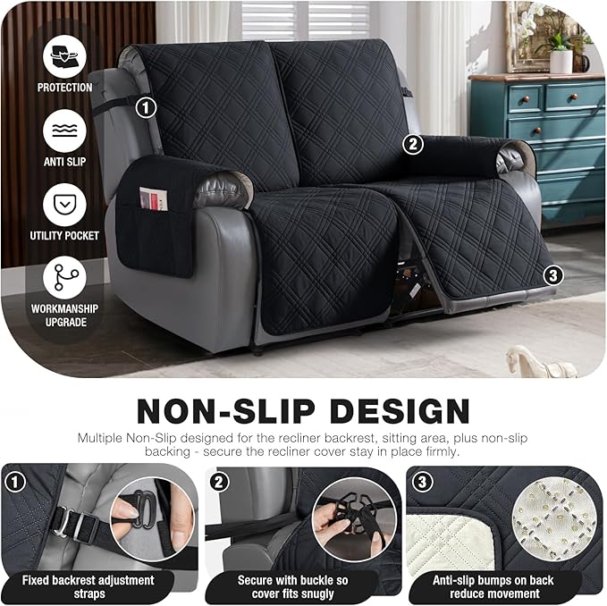 TAOCOCO 100% Waterproof Loveseat Recliner Cover, Non Slip Split Loveseat Covers