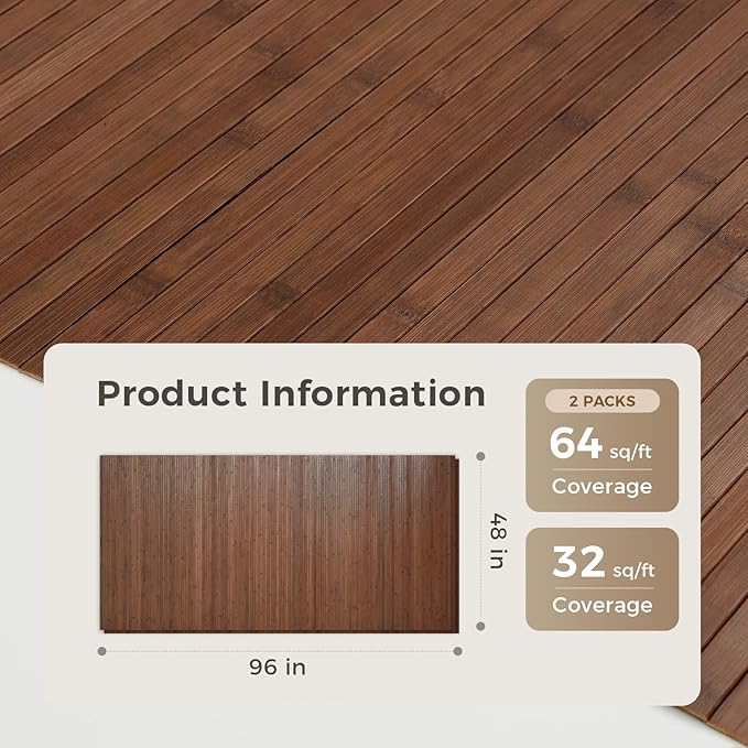 OUZUGIE 2 Pack 96x48 Inch Natural Bamboo Wall Panel – Coffee Pole Wrap Paneling