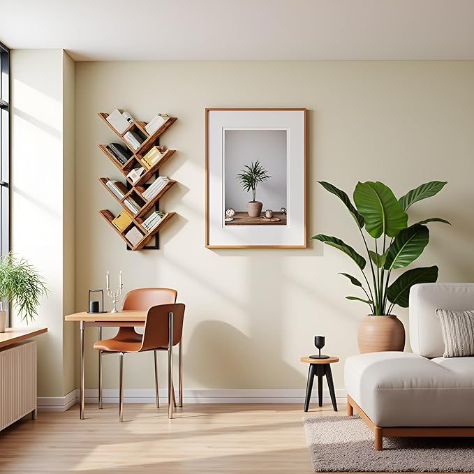 HOOBRO Floating Shelves for Wall, 2-Tier Wooden Tree Bookshelf, Hanging Shelves
