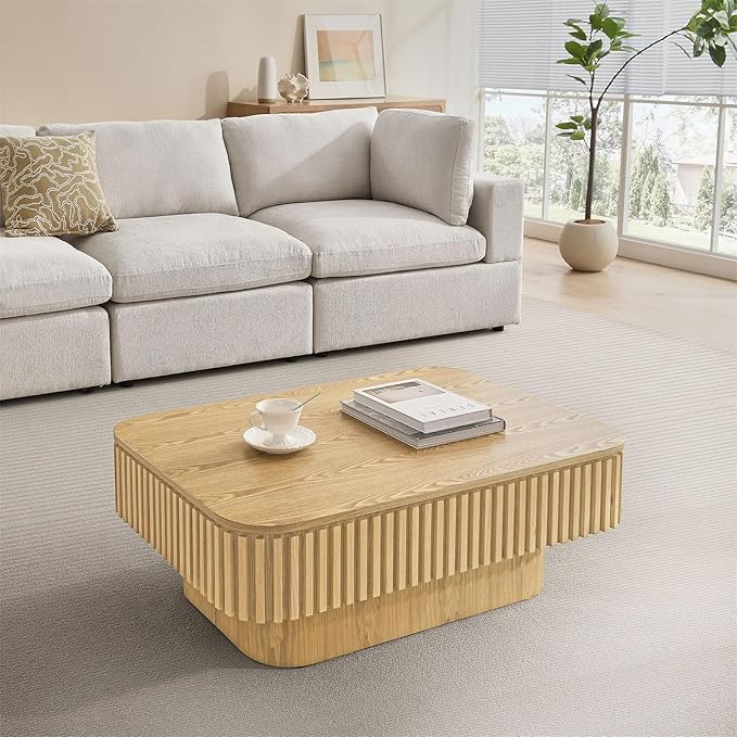 Lift Top Coffee Table for Living Room, Rectangle Handmade Solid Wood Strips
