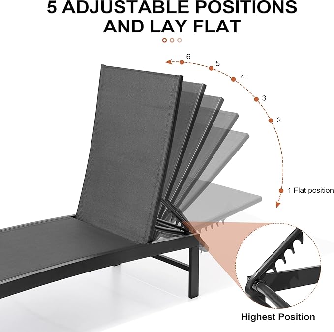 Crestlive Products Lounge Chair Outdoor Set of 2, Aluminum Pool Chaise Lounge