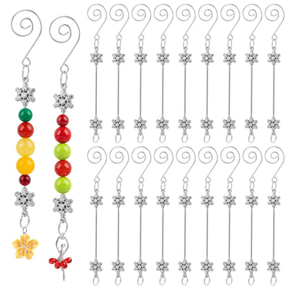 KINCHYGO, 18 Pack Beadable Rods Charms Snowflake Pendant for Christmas Tree DIY Craft (Silver)