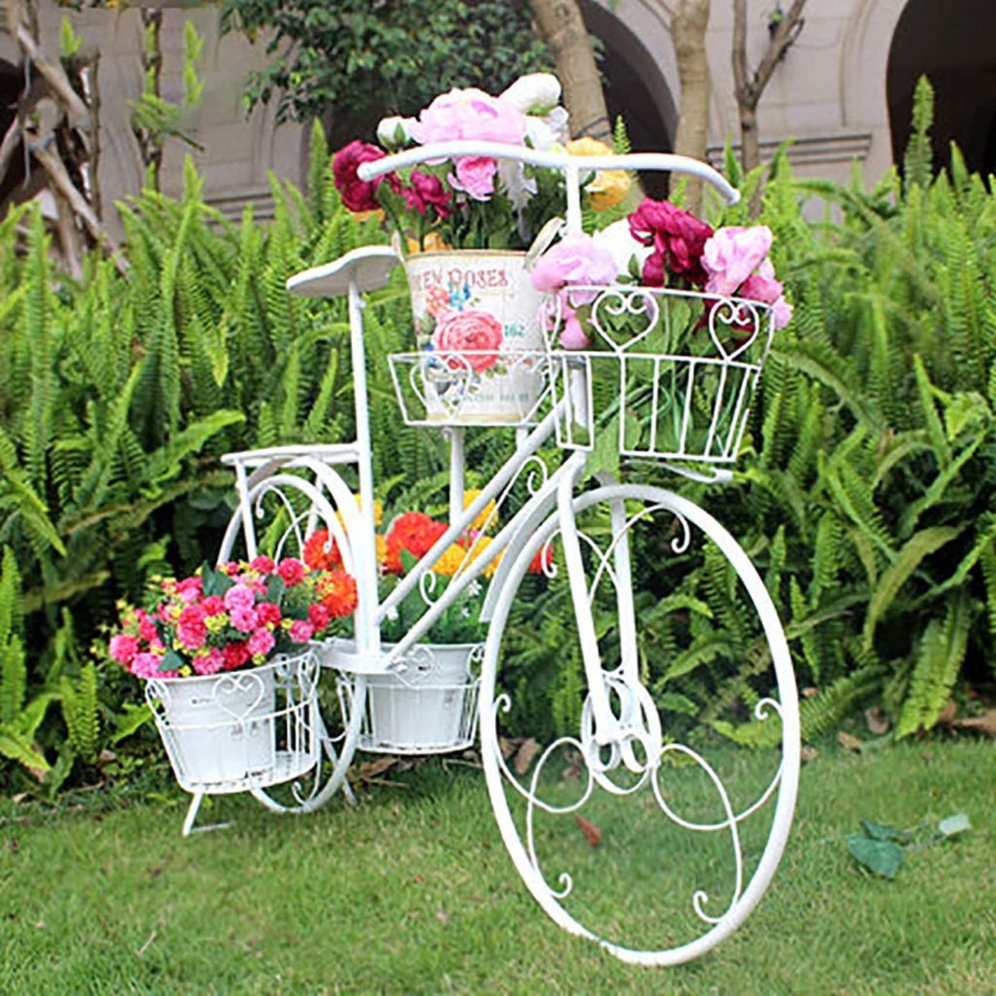ntumLeap Wrought Iron Plant Stand Flower Pot Cart Holder with 4 Baskets - Outdoor Garden Plant Holder for Home Deck Garden Patio by Bicycle Holder Display Rack,D
