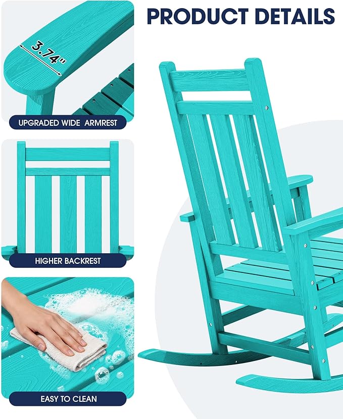 KINGYES Oversized Outdoor Rocking Chair Set of 2, All-Weather Patio Rocking