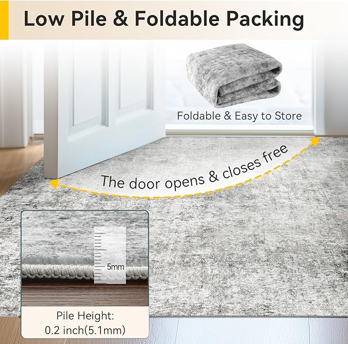 RELEANY Washable Area Rugs Square 8ft Non-Slip Modern Abstract Soft