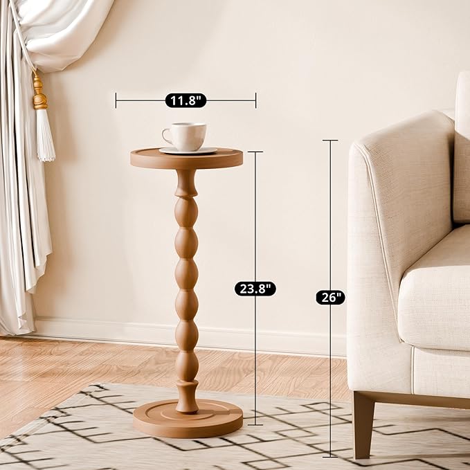 Solid Wood Drink Table, Rubber Wood‌ Small Round Side Table
