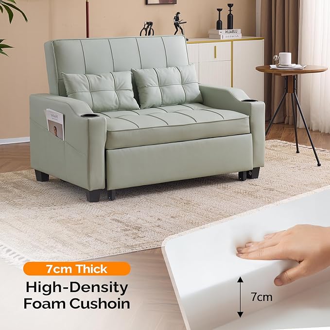 VINGLI Green Futon Sofa Bed Convertible Loveseat Sleeper Couch, Faux Leather