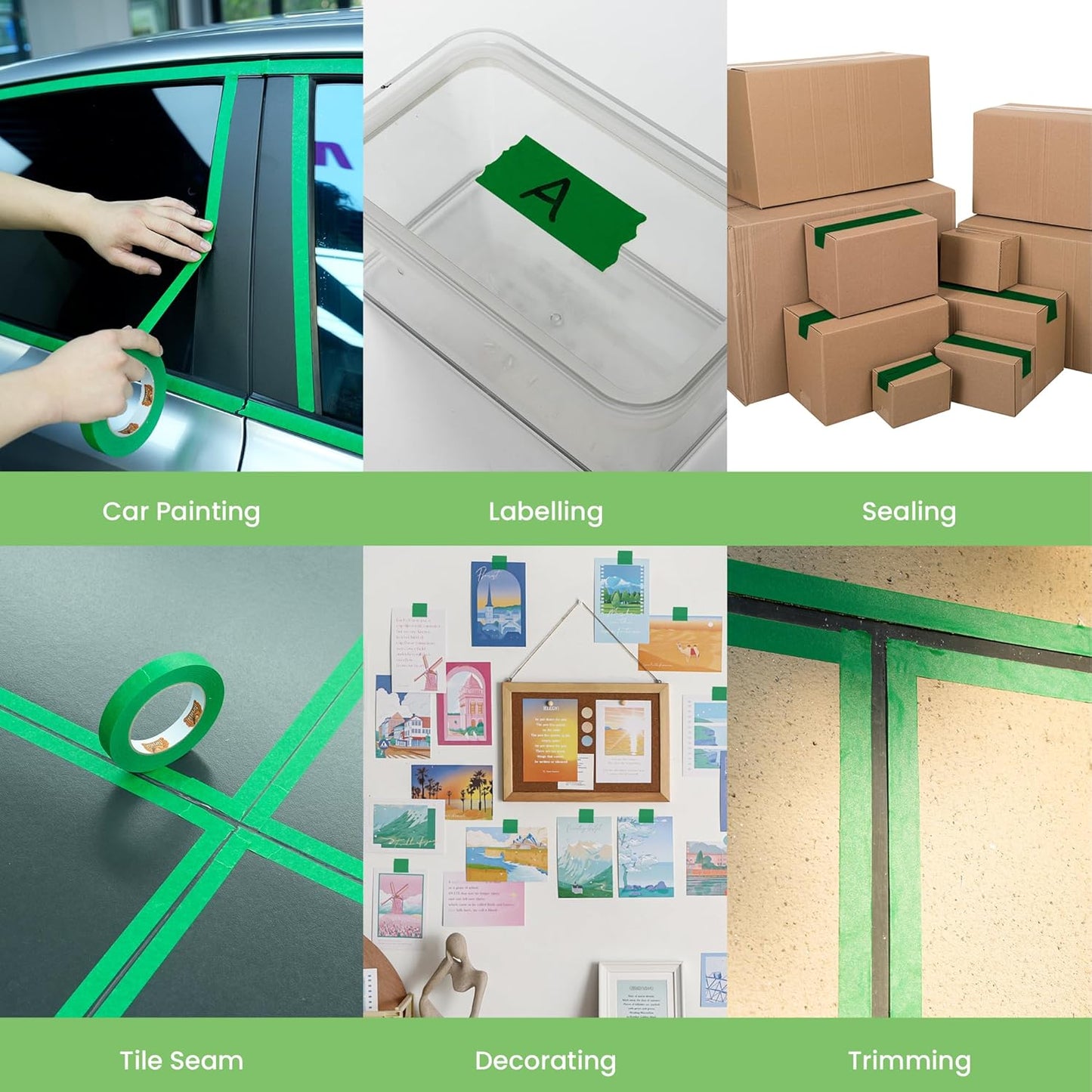 Green Painters Tape Multi-Surface Masking Tape 1.41 inch x 60 Yard, Indoor and Outdoor Painting Tape, Residue Free Easy Removal with Sharp Lines, Paint Tape for Walls, Auto, Home, 6Rolls
