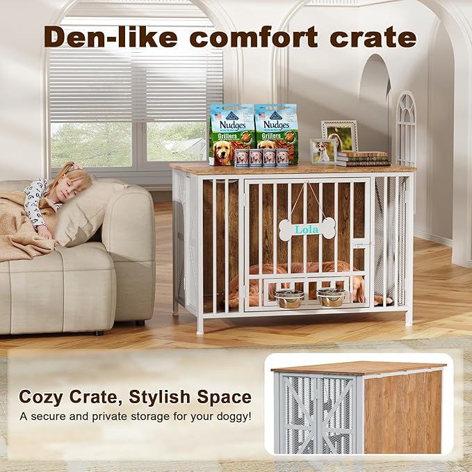 Easycom Foldable Large Dog Crate Furniture, 41.3" Assembly-Free Dog Crates