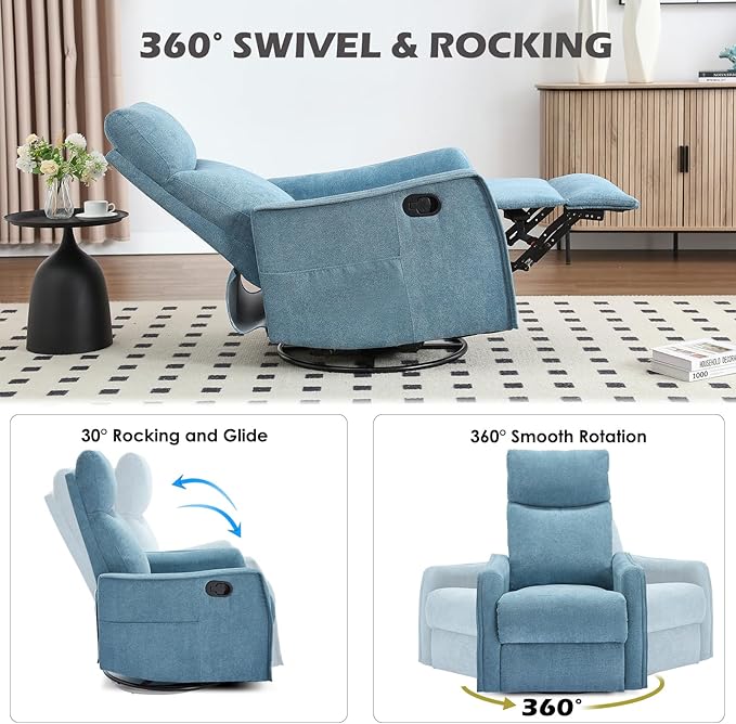 Trustyue Swivel Rocker Recliner Chair, 360° Swivel Recliner