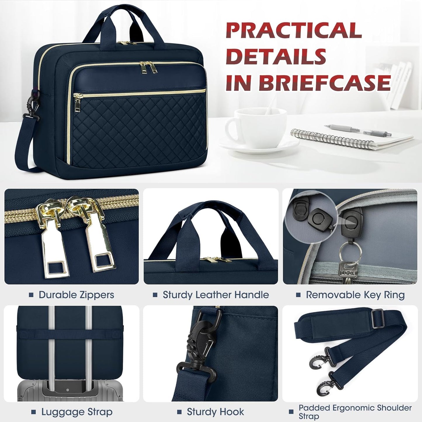 NEWHEY Laptop Bag 17.3 Inch Laptop Briefcase for Women Men Waterproof Shoulder Messenger Bag Large Computer Bag for Business Office Work College, Dark Blue