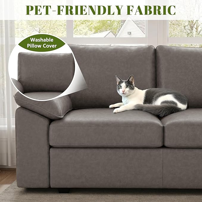 85 Inch Faux Leather Modular Sectional Sofa