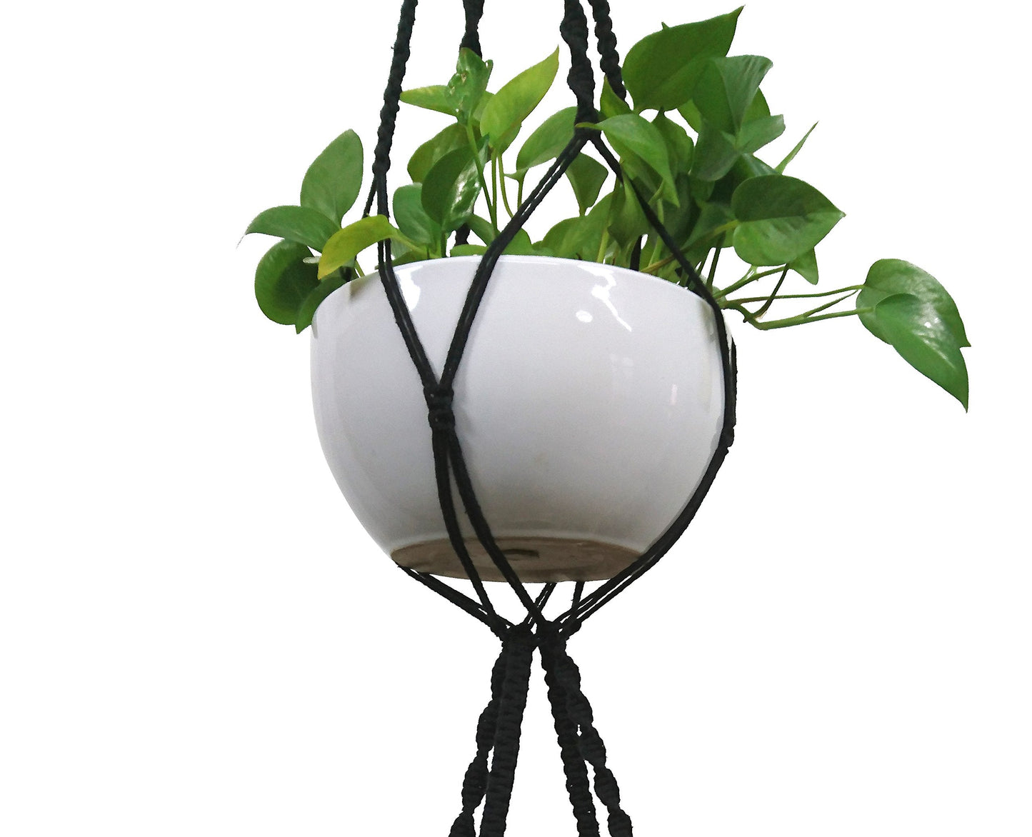 Macrame Plant Hanger & Holder, Hanging Planter 4 Legs Double Deck for 8 inch to 10 inch Two Pots Indoor Outdoor Hanging Planter Cotton Rope 67 Inch with Metal Ring (Cotton-Black)