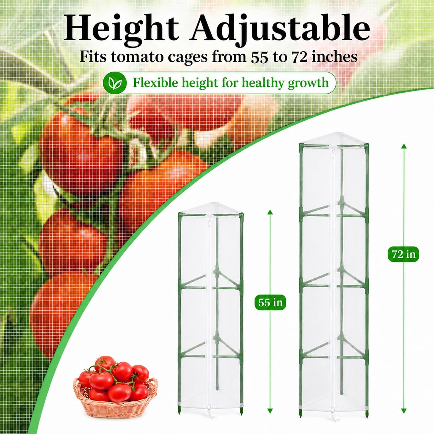 Halatool Garden Tomato Plant Cover Netting, Fits 55–72" Tall Tomato Cages, Garden Bird Netting with Zipper & Drawstring, Insect Barrier, Plant Covers from Insects Animals, 2 Pack, 61"×15.7"