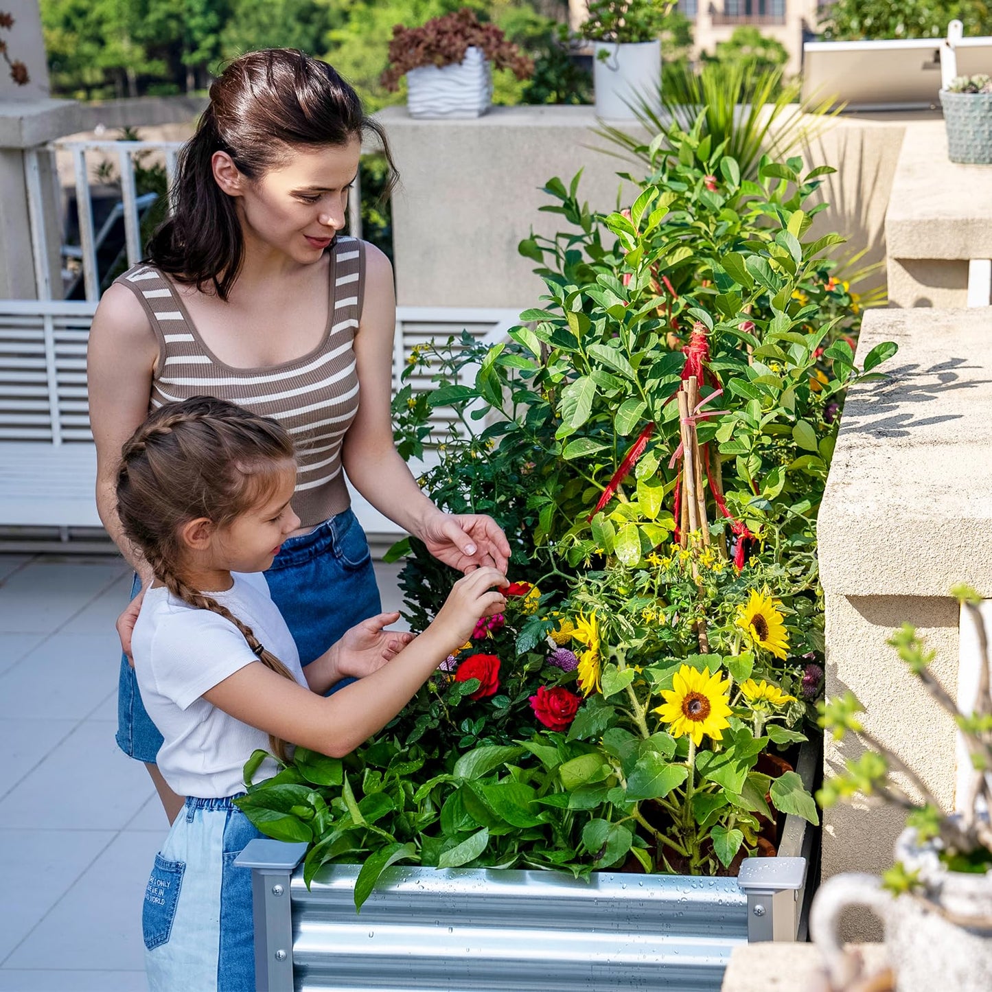 Land Guard 2 Pack Galvanized Raised Garden Bed with Legs, 48×24×32in Large Metal Elevated Raised Planter Box with Drainage Holes for Backyard, Patio, Balcony, 700lb Capacity