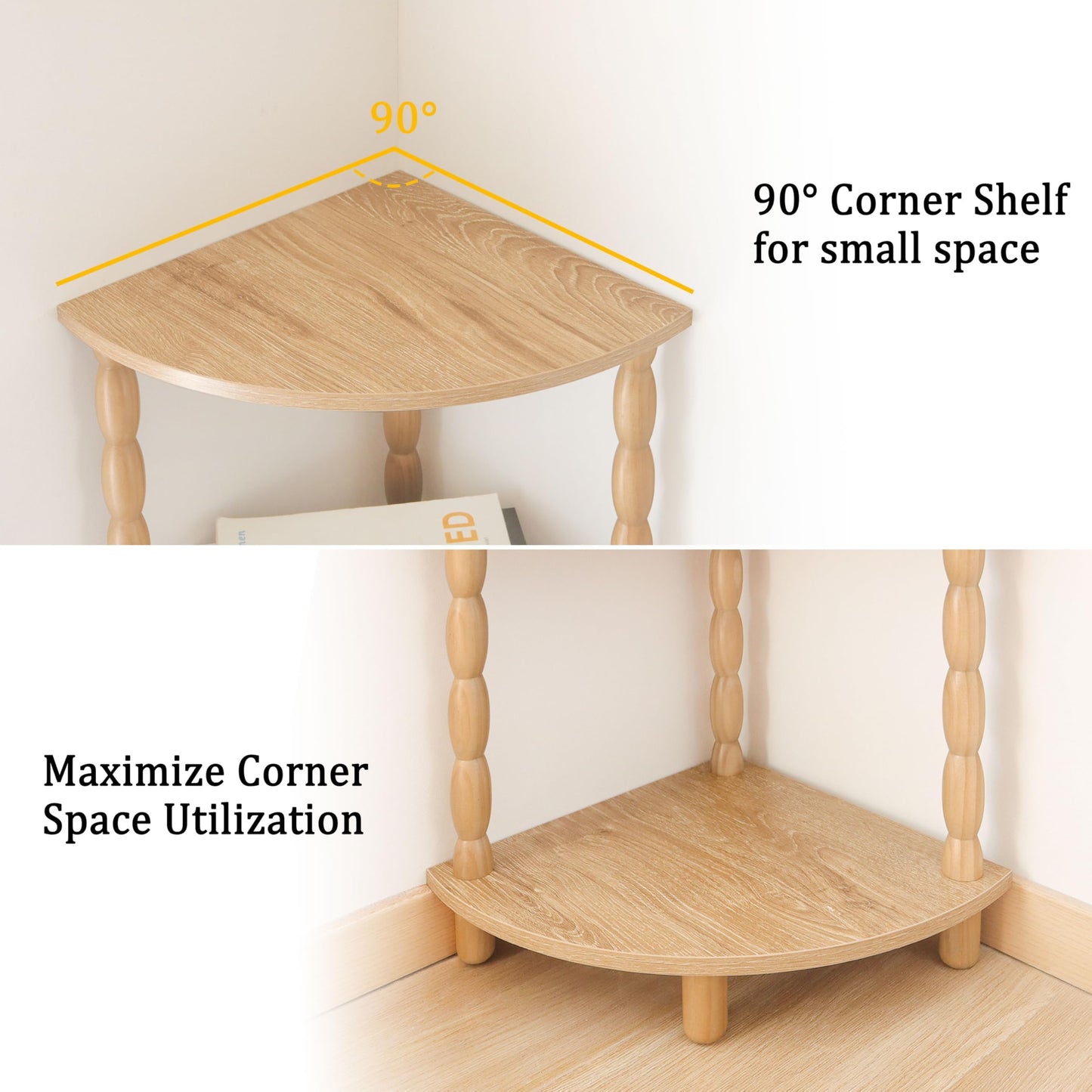 MaxSmeo Corner Bookshelf, 5-Tier Corner Shelf Stand, Modern Corner Plant Shelves with Storage, for Bedroom, Bathroom, Kitchen, Living Room (Rustic Walnut)