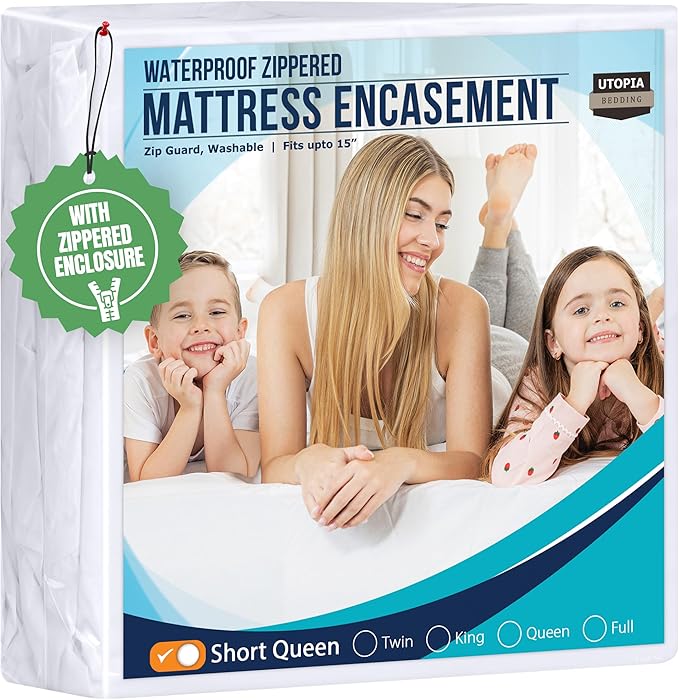 Utopia Bedding Mattress Protector Zippered Short Queen Size, 100% Waterproof