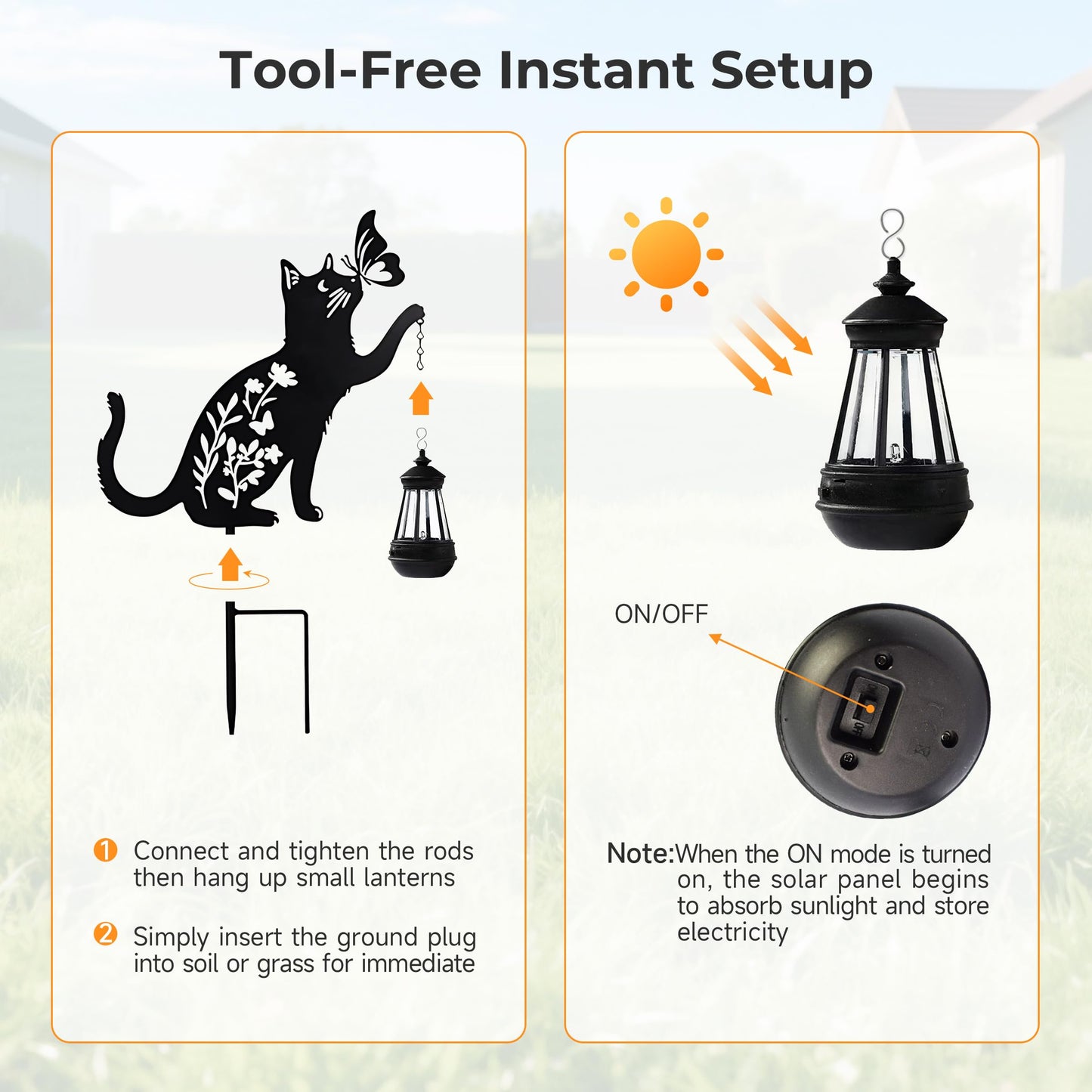Cat Solar Lights Outdoor Garden, 2 pcs Lantern Stakes Decorative Black Ornament with Butterfly,Metal Garden Decor Art for Outside Lawn Yard Patio, Cat Yard Art Gifts for Halloween,Christmas