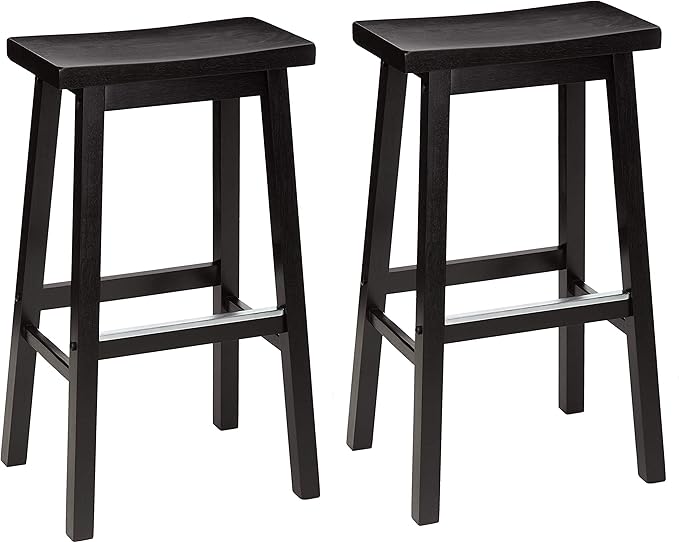 Amazon Basics Solid Wood Saddle-Seat Counter Height Bar Stools
