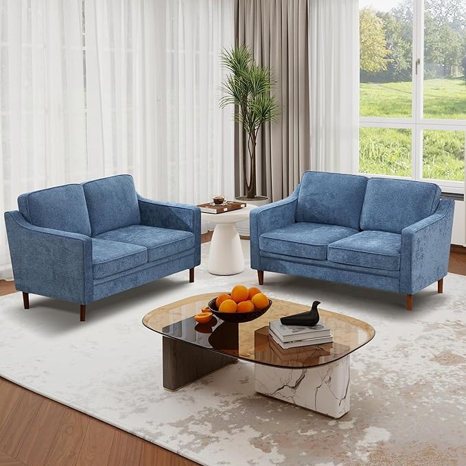 Kingfun 56" Chenille Sofa, Loveseat Couch, Mid Century Modern Love Seat Couches