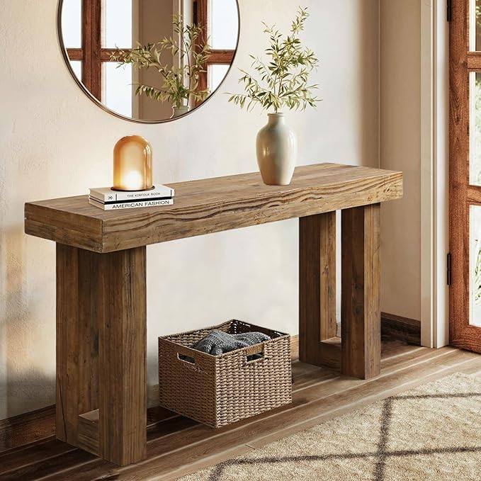 HOKYHOKY Reclaimed Solid Wood Console Table, Rectangular Couch Tables Behind