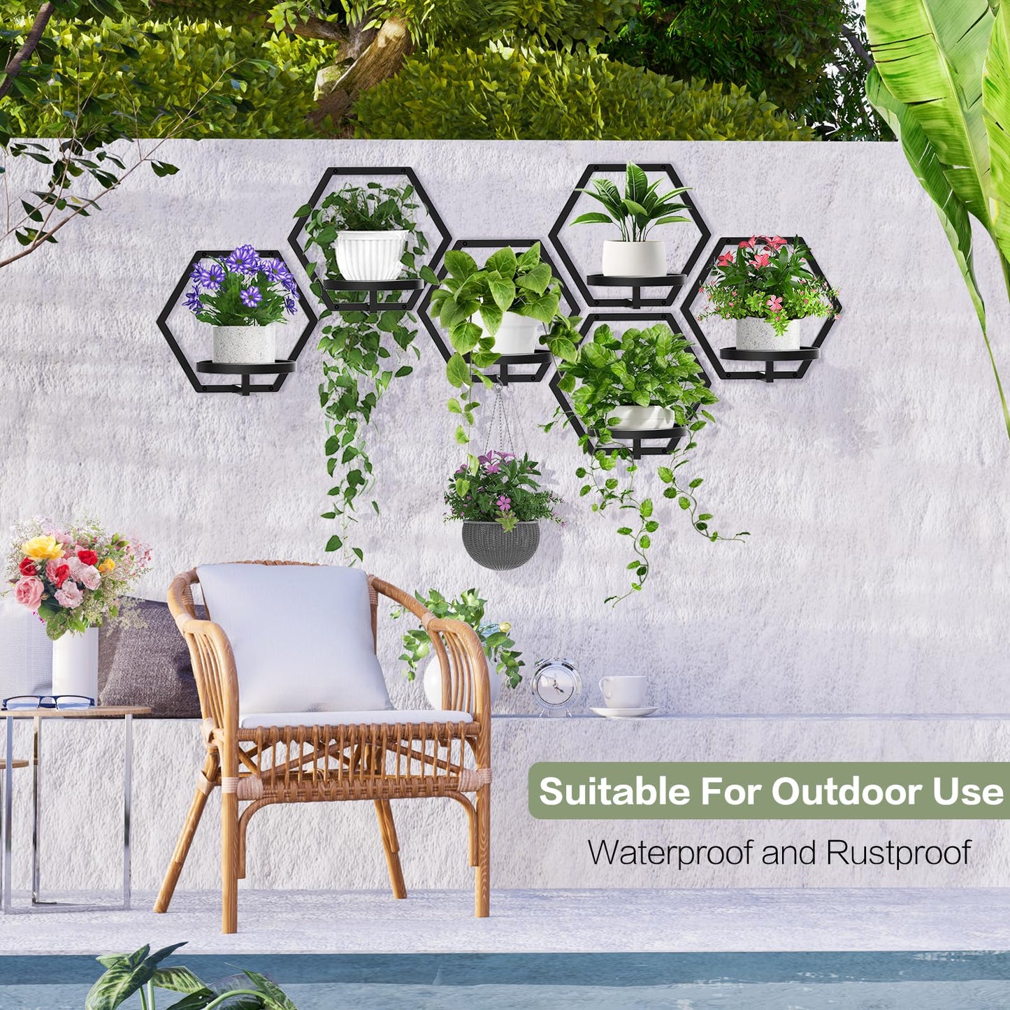 JOPBENG 3 Packs Wall Planters for Indoor Plants, 7.9inch Metal Wall Plant Holder Hanger Wall Decor, Wall-Mounted Hanging Planters Window Plant Shelves Outdoor(Black)