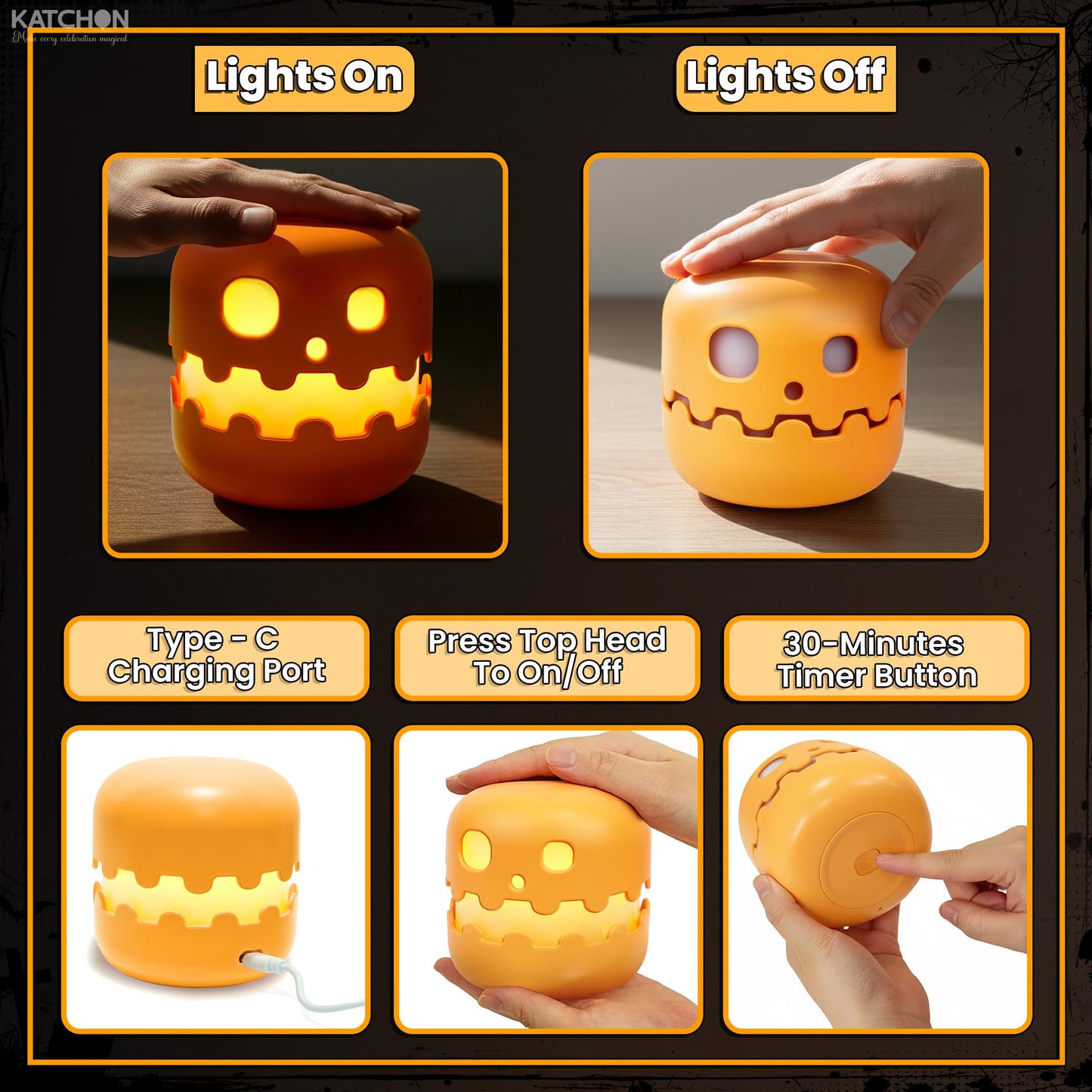 KatchOn, Halloween Pumpkin Lantern- 4 Inch | Trick or Treat Toys Lamp for Halloween Decor | Pumpkin Light Up for Party Favors