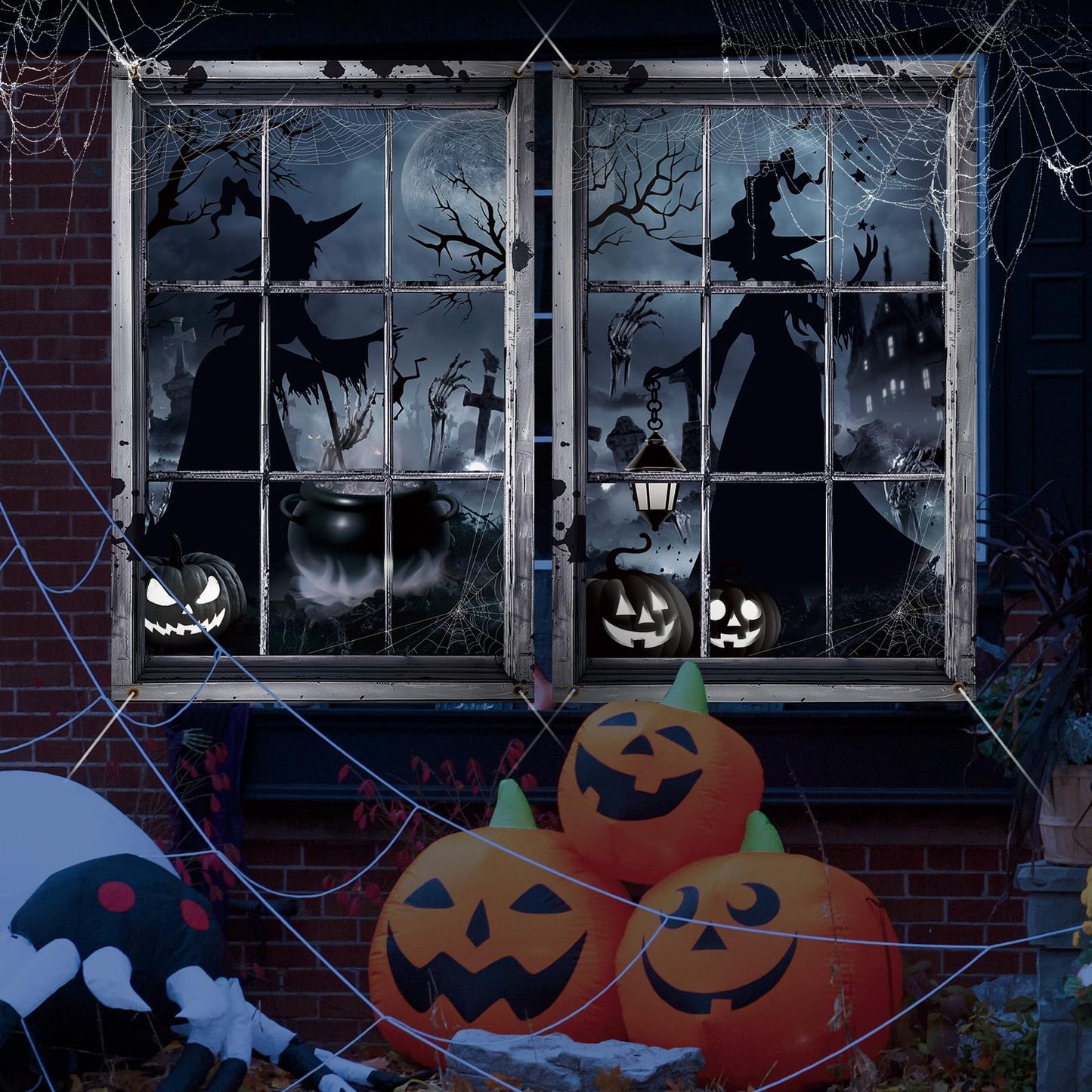 Preboun 2 Pcs Halloween Witch Window Clings Decoration Scary Halloween Window Silhouette Cover Curtain Poster for Wall Garage Door Home Indoor Outdoor Party Favors