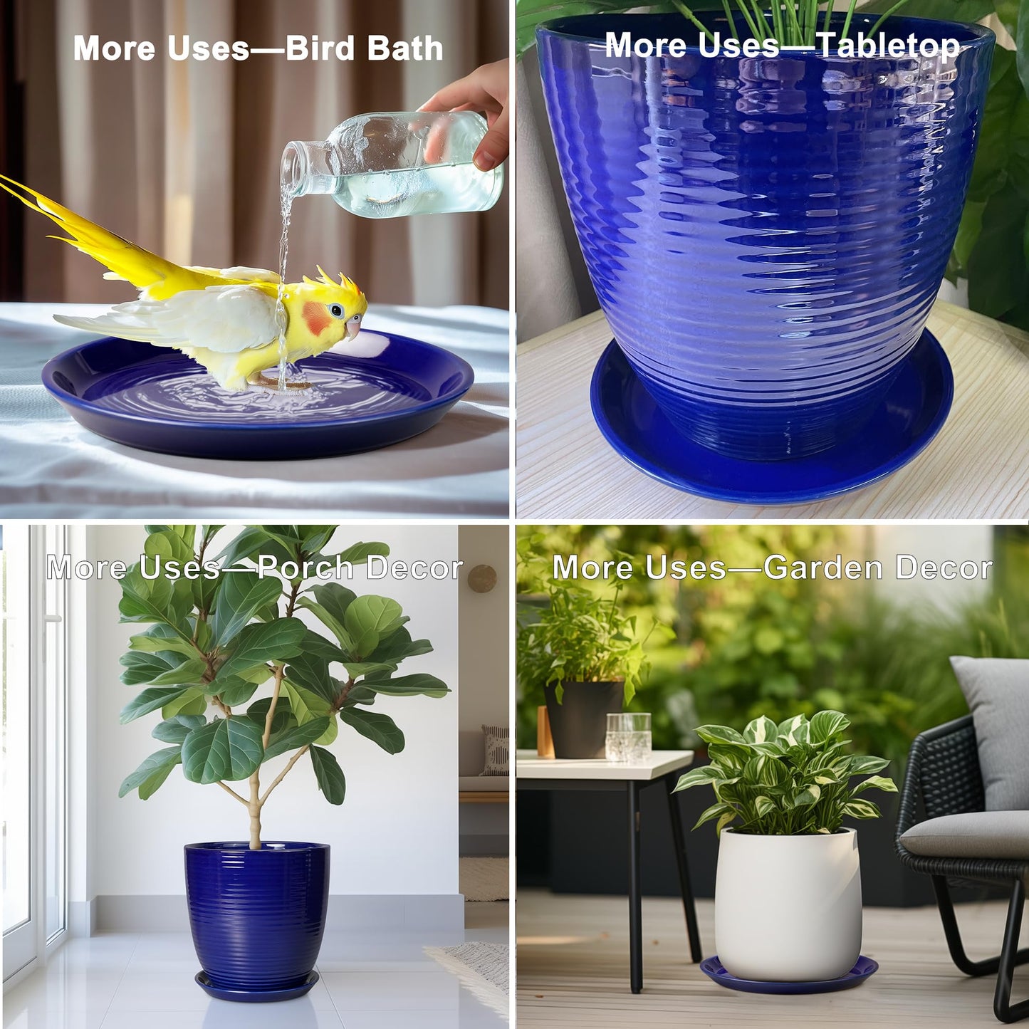EPFamily Plant Saucer for Outdoors - Ceramic Plant Saucer, 10 Inch Plant Trays for Indoors, Round Flower Pot Saucer, Large Plant Drainage Tray, Plant Plates to Catch Water Blue
