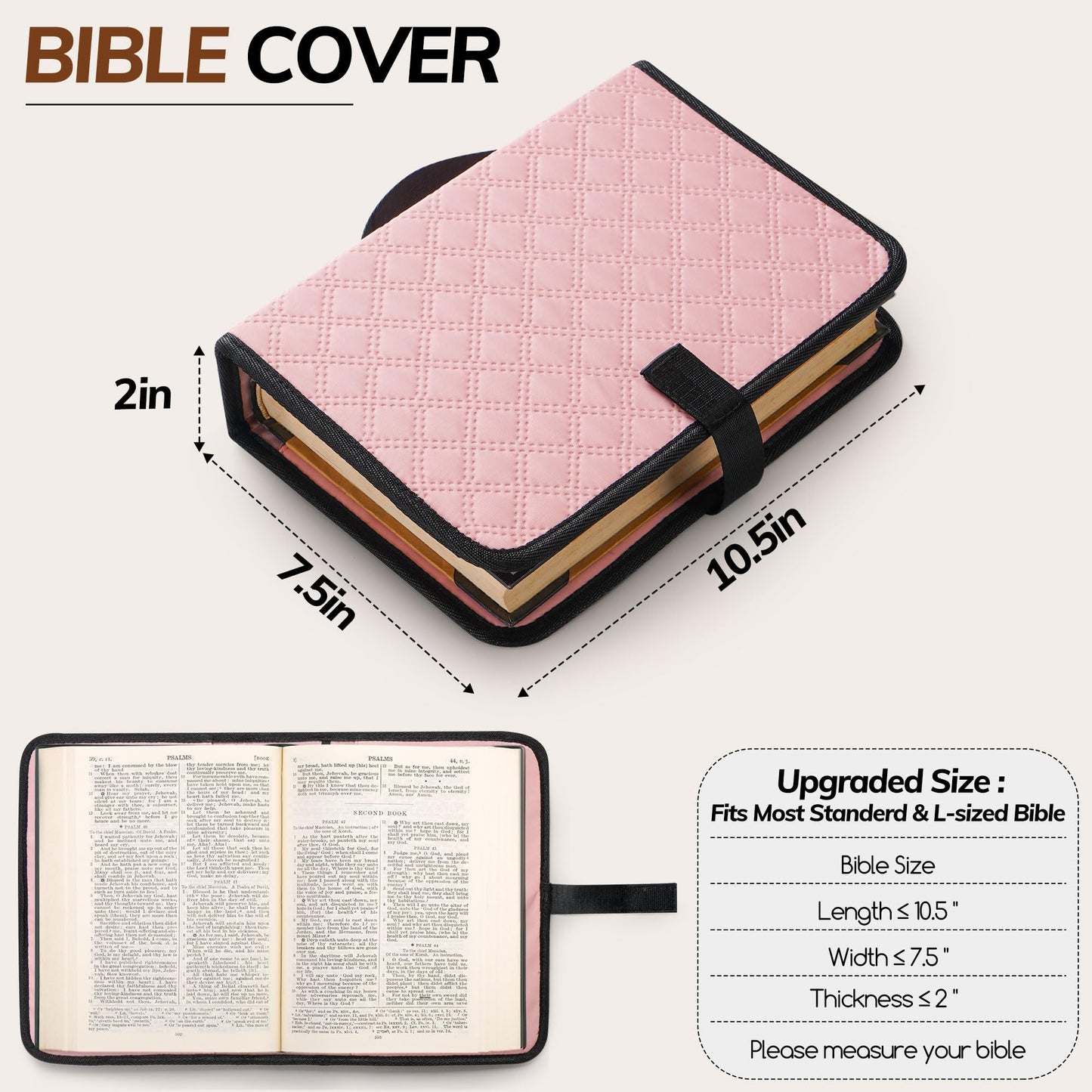 Large Bible Bag with Bible Cover Case for Women, Quilted Church Tote Bags for Bible Study Supplies, Christian Gifts for Women (Pink)