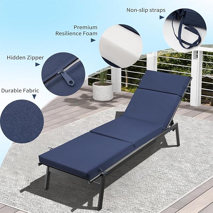 Outdoor Chaise Lounge Cushion 72" x 21" x 3", 4-Section Folding Patio Lounge