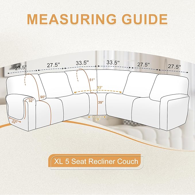 HDCAXKJ 100% Waterproof Reclining Sectional Couch Covers L Shape Recliner Sofa