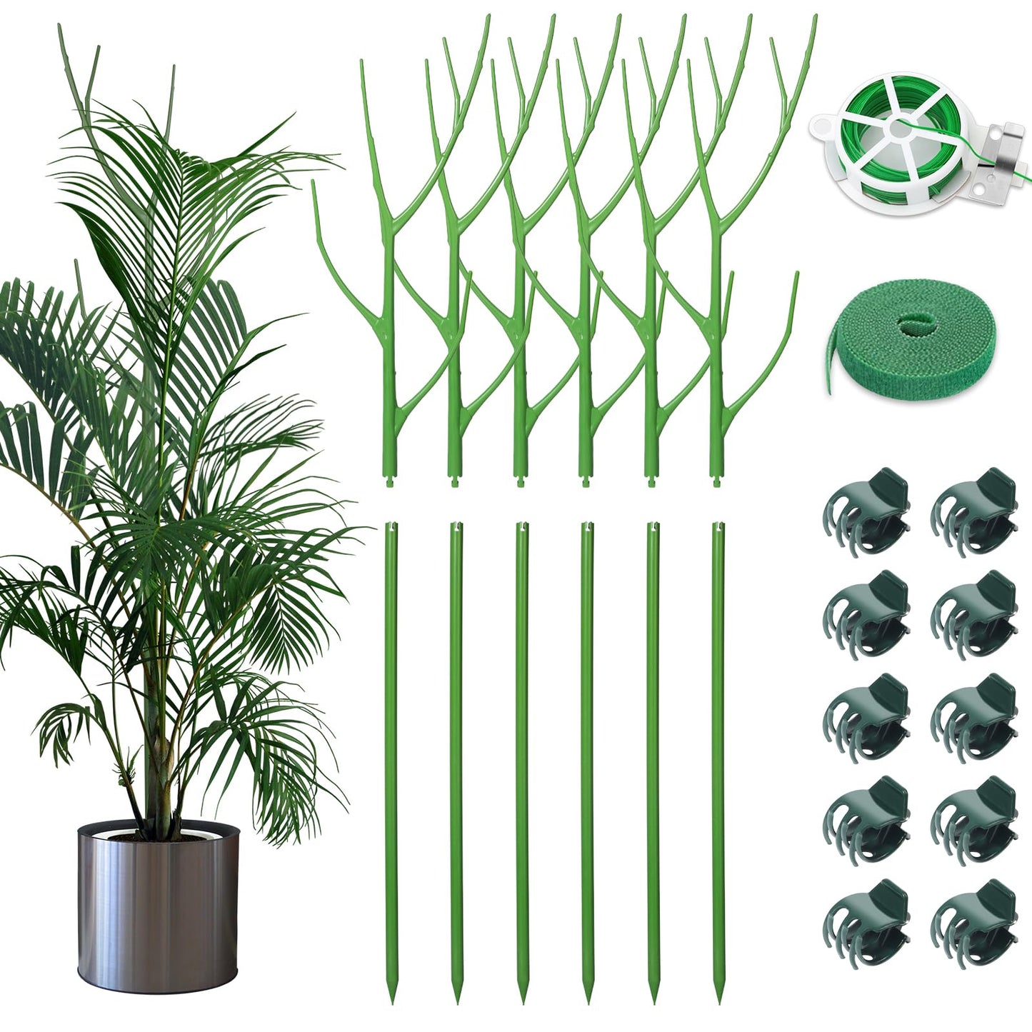 ROADPLUM 6 Pack 27.56" Detachable Twig Plant Support Stakes Set, Blends in to Plant, Branch Plant Sticks with Orchid Clips Twist Plant Ties, Twig Trellis for Indoor Outdoor Plants Potted Plants Flower