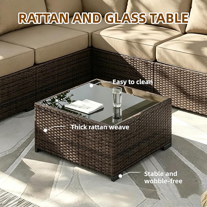 MOCHITO 5 Pieces Outdoor Patio Furniture Sets, All-Weather Sectional Sofa Dark