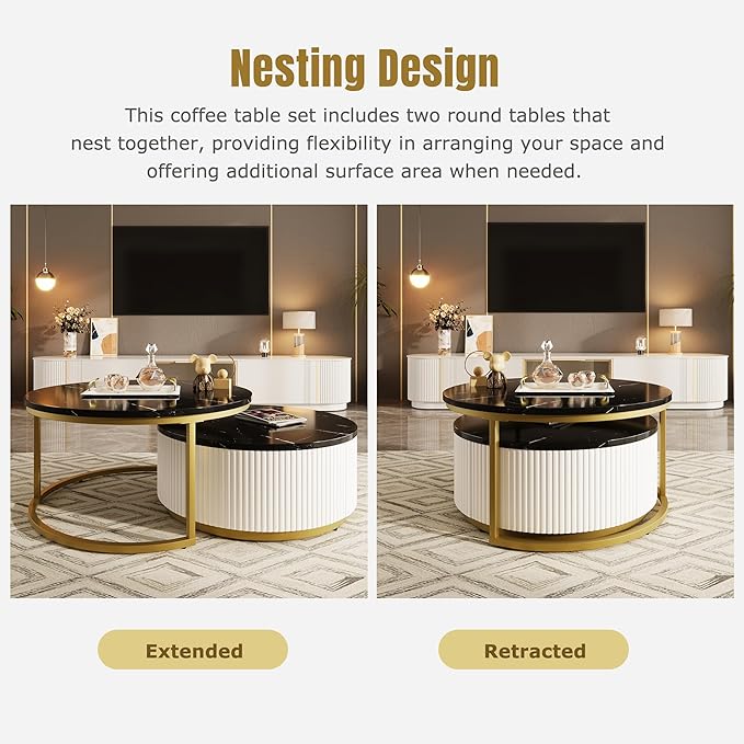 Modern Round Nesting Coffee Table Fluted