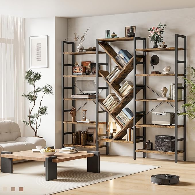 INNOD 70x70 Triple 5 Tier Book Shelf, Large Wooden Bookcase