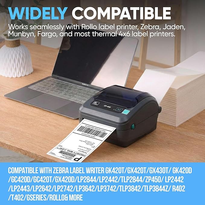 PackGurus 4"x6" Fanfold Direct Thermal Labels Commercial Shipping Label with Perforated line for Thermal Printers, Compatible with Zebra & Rollo Printer (3 Stacks - 6000 Labels)