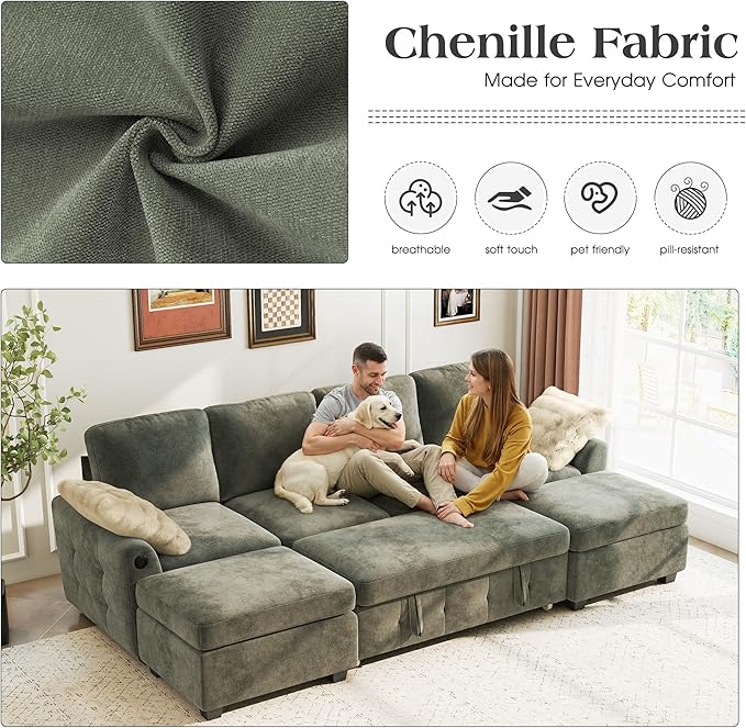 Ihanherry L-Shaped Sectional Sofa Bed, 6-Seater Convertible Pull Out Sleeper