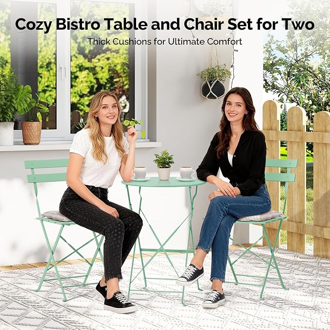VINGLI Outdoor Folding Bistro Table and Chairs Set of 2, 3-Piece Bistro Set