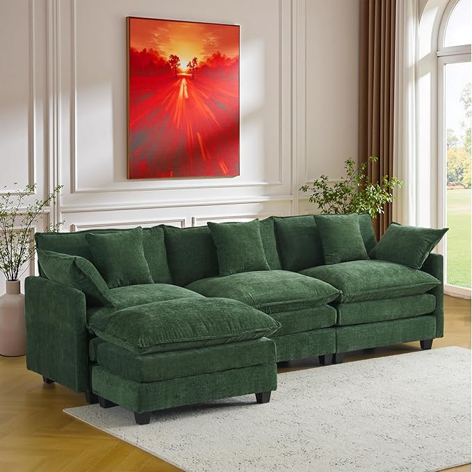 111.4" L-Shaped Cloud Chenille Sofa Sectional Couch