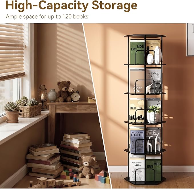 SUNMORY 5 Tier Rotating Bookshelf Tower, Revolving 360 ° Spinning Bookcase