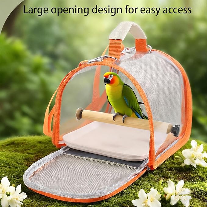 Portable Bird Travel Carrier Breathable Mesh Backpack with Perch Tray Clear View Lightweight Foldable Carrier for Small Parrots Parakeets Lovebirds (Yellow)