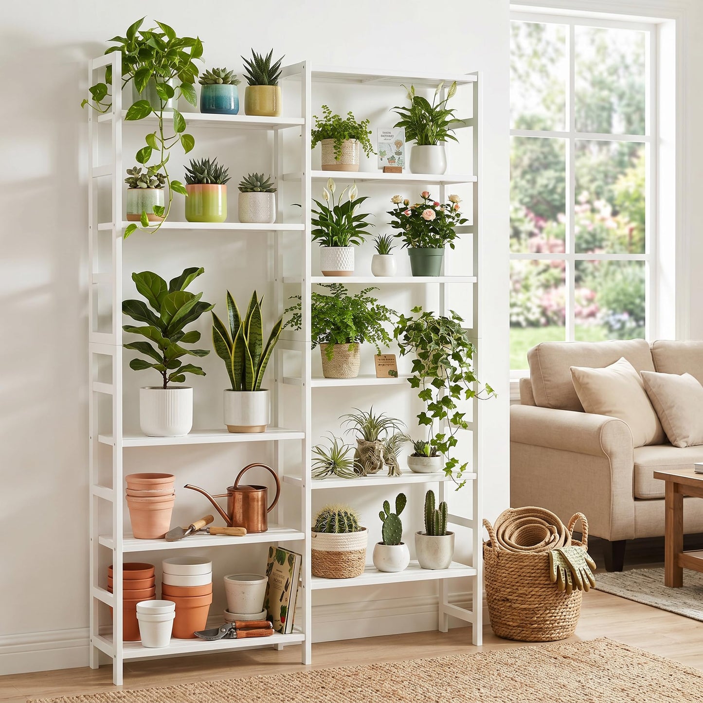 Homykic Double Wide Bamboo Bookshelf White, 6-Tier Large Open Bookcase with 12 Display Shelves, 6ft Tall Freestanding Book Shelf for Home Office, Bedroom, Living Room, Plants
