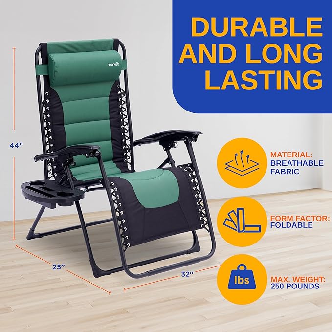 SereneLife Oversized Padded Zero Gravity Lounge Chair, Foldable Outdoor Patio