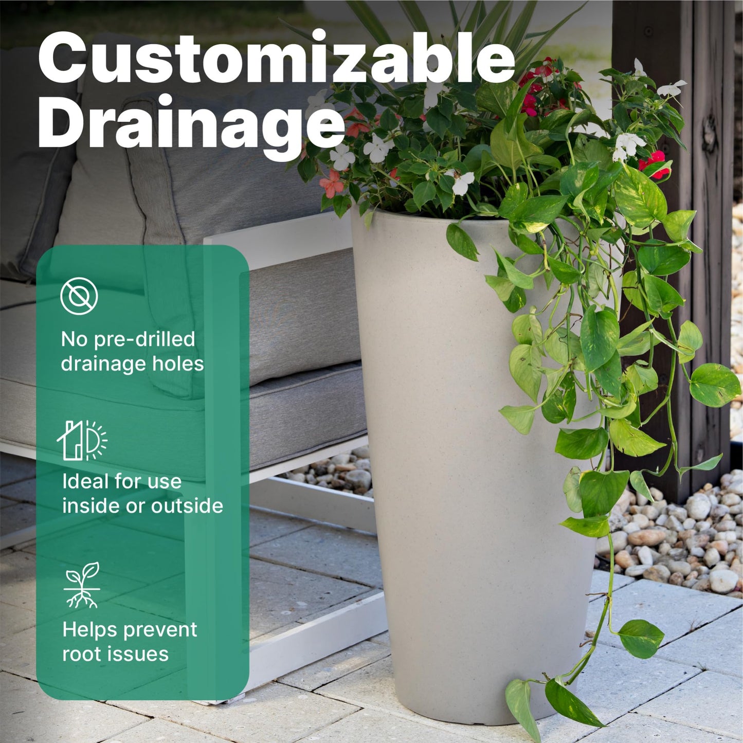 Step2 Tremont Tall Round Tapered Planter, 28" Tall 2-Pack, Indoor/Outdoor Plants, Efficient Drainage, Durable Resin, Concrete