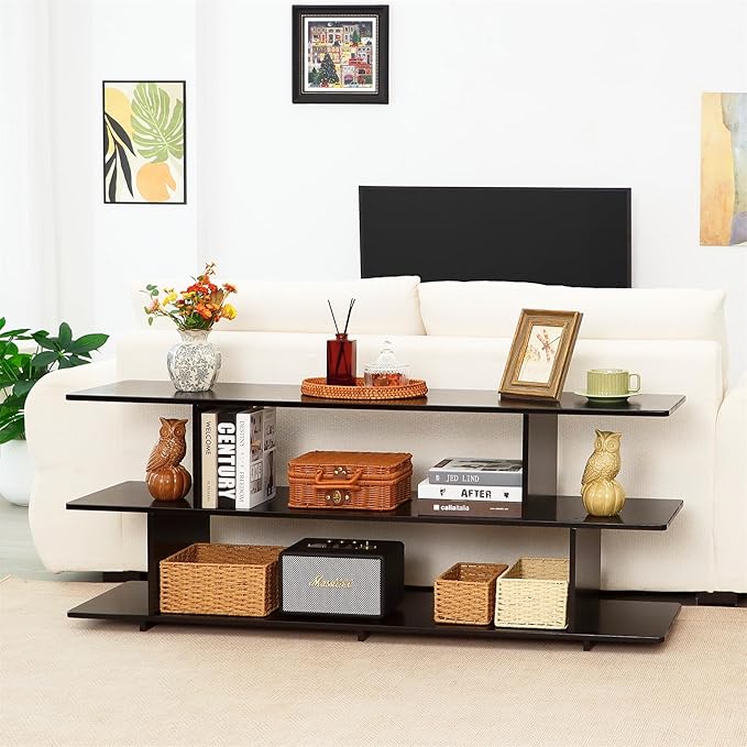 Bamboo TV Stand for TVs up to 65", 3 Tier Accent Entertainment Center
