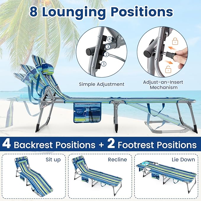 Goplus Tanning Chair, Folding Adjustable Patio Lounge Chair