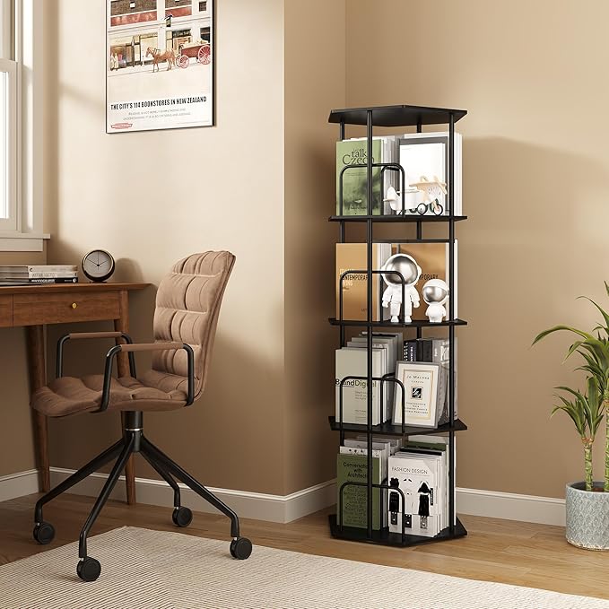 SUNMORY 4 Tier Rotating Bookshelf Tower, Revolving 360 ° Spinning Bookcase