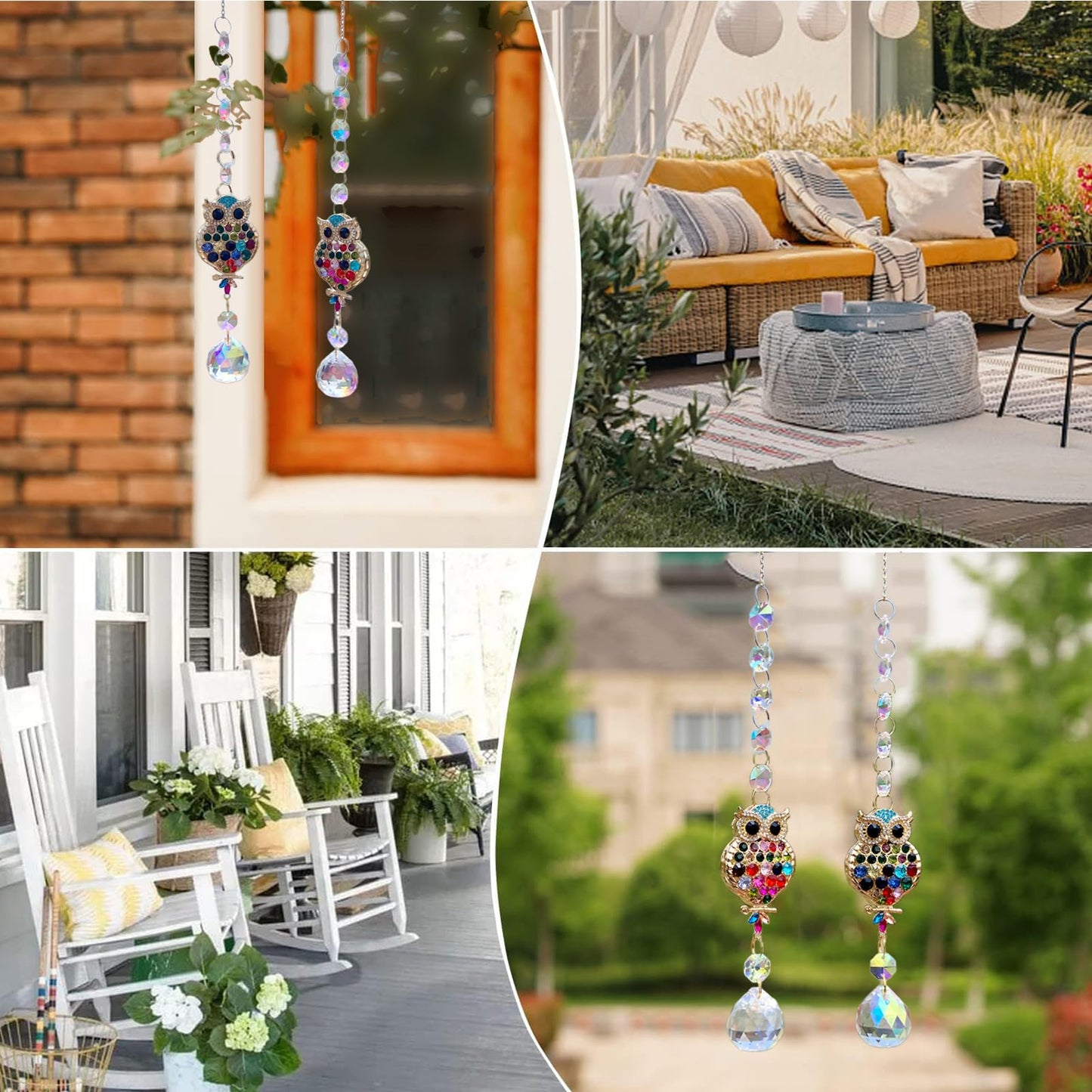 2Pcs Rhinestones Owl Crystal Suncatcher for Windows Hanging, 15.7In Prism Sun Catcher with Chain and Hook,Rainbow Maker for Home Garden Ceiling,Christmas Birthday Wedding Party Owl Gifts